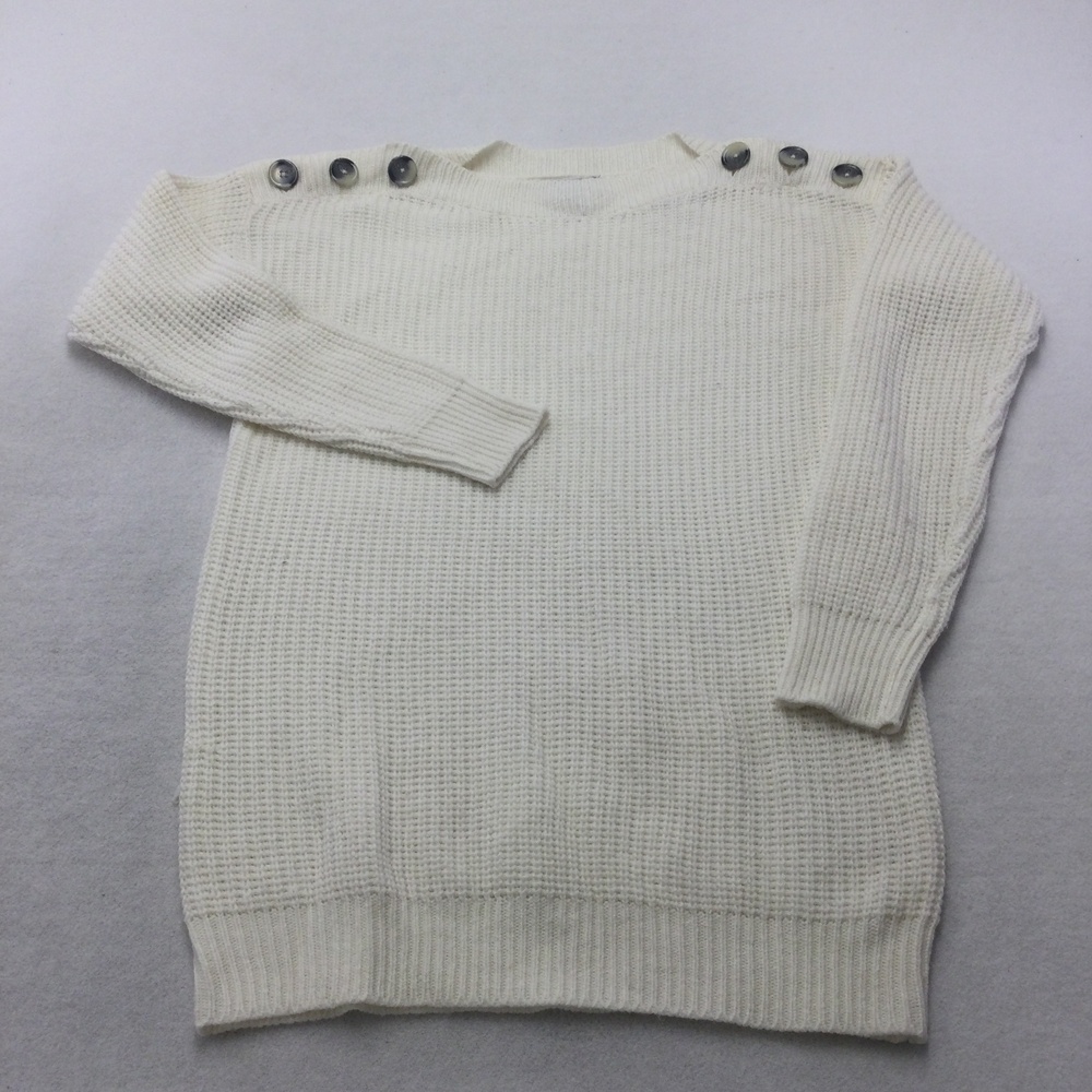 Allison Brittney Sweater Womens Small White Waffle Knit Button Shoulder Crew